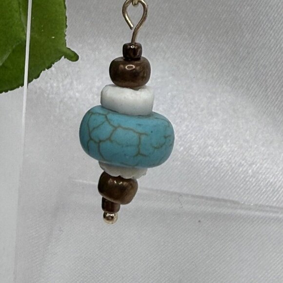 Reimagined Blue Howlite Shell Copper Dangle Earrings - Picture 3 of 6